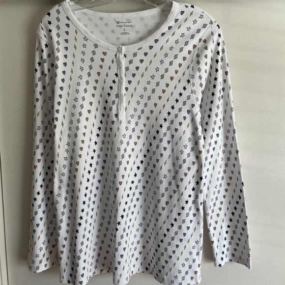 Roller Rabbit x Peloton Limited Edition Print Pajama Top Size L Hearts Stars - Picture 13 of 15